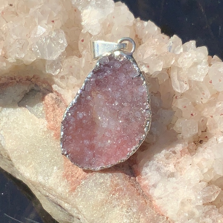 Purple Druzy Agate 925 Sterling Silver Pendant